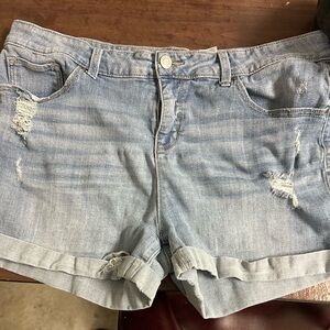 Time and Tru Light Blue Distressed Jean Shorts